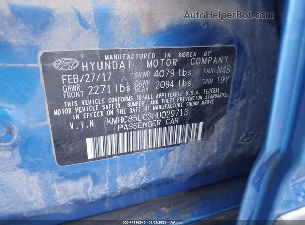 KMHC85LC3HU029713 2017 HYUNDAI IONIQ HYBRID Blue ძრავის განყოფილების ხედი
