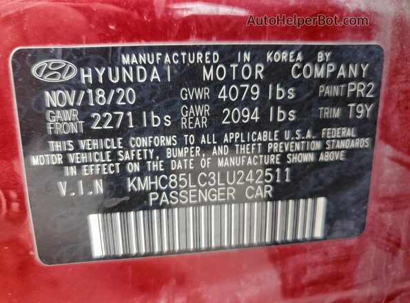 KMHC85LC3LU242511 2020 HYUNDAI IONIQ Красный Вид подкапотного пространства