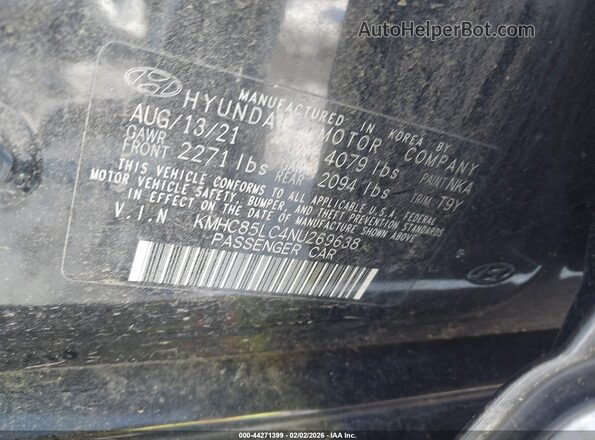 KMHC85LC4NU269638 2022 HYUNDAI IONIQ HYBRID Black Շարժիչի բաժամունքի տեսք