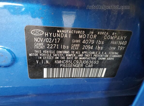 KMHC85LC9JU063693 2018 HYUNDAI IONIQ Blue Widok komory silnika