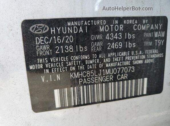 KMHC85LJ1MU077073 2021 HYUNDAI IONIQ White Widok wnętrza 360 stopni