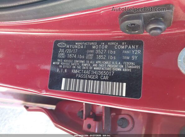 KMHCT4AE1HU365017 2017 HYUNDAI ACCENT Красный Вид подкапотного пространства