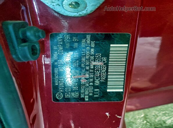 KMHCT4AE2GU085153 2016 HYUNDAI ACCENT Red VIN კოდის სტიკერის ხედი