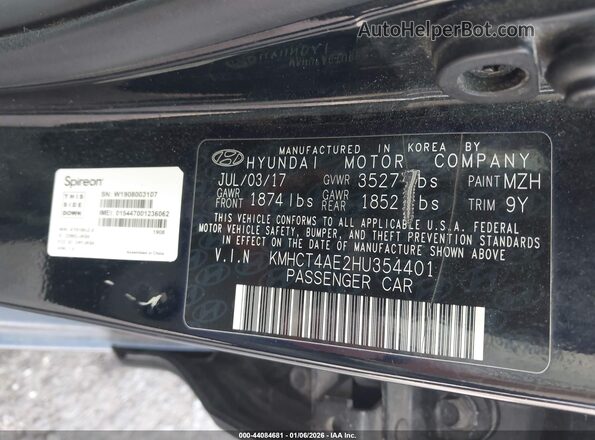 KMHCT4AE2HU354401 2017 HYUNDAI ACCENT Черный Вид подкапотного пространства