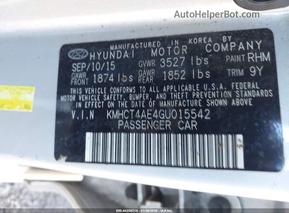 KMHCT4AE4GU015542 2016 HYUNDAI ACCENT Silver Engine compartment view