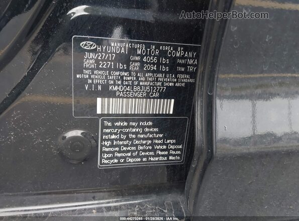 KMHD04LB8JU512777 2018 HYUNDAI ELANTRA Black Vista del compartimento del motor
