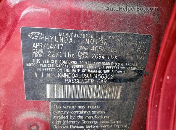 KMHD04LB9JU456302 2018 HYUNDAI ELANTRA Красный Вид подкапотного пространства