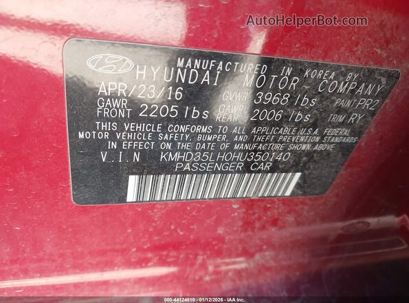 KMHD35LH0HU350140 2017 HYUNDAI ELANTRA GT Red Widok komory silnika