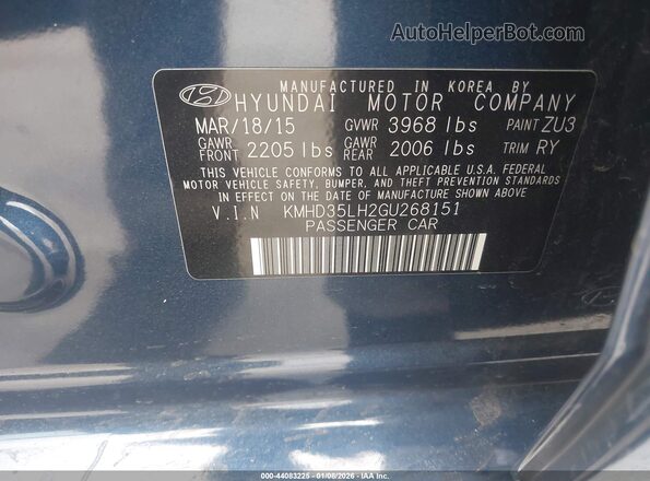KMHD35LH2GU268151 2016 HYUNDAI ELANTRA GT Blue Widok komory silnika