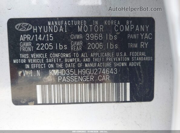KMHD35LH9GU274643 2016 HYUNDAI ELANTRA GT White Widok komory silnika