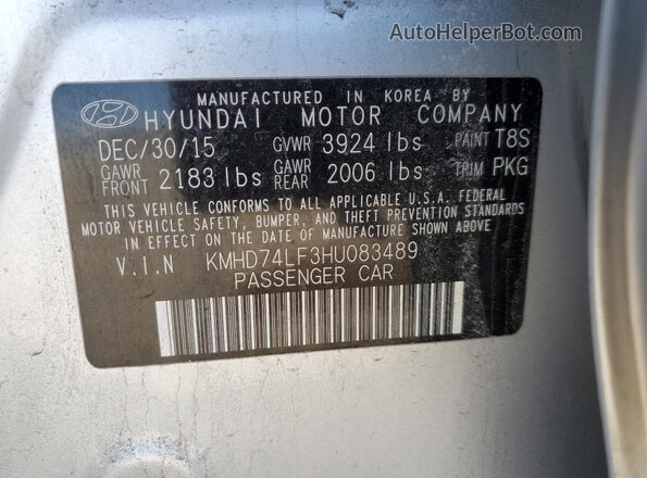 KMHD74LF3HU083489 2017 HYUNDAI ELANTRA Silver 