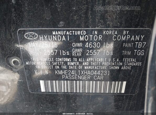KMHE24L1XHA044231 2017 HYUNDAI SONATA HYBRID Черный 