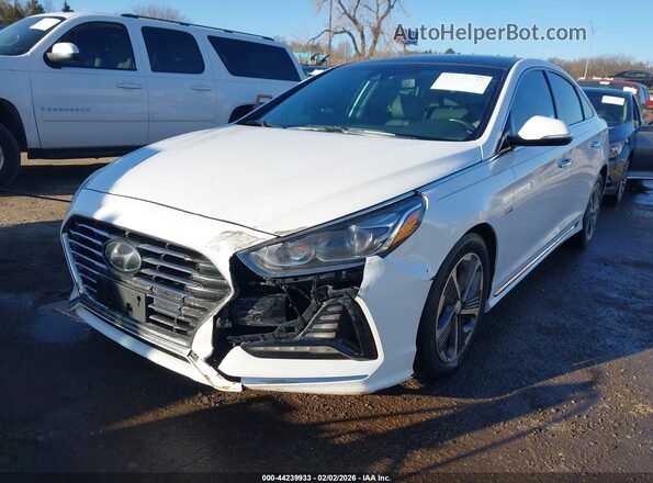 KMHE34L39KA093197 2019 HYUNDAI SONATA HYBRID White წინა მარცხენა ხედი სამი მეოთხედიდან