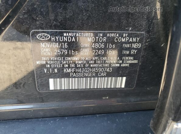 KMHFH4JG2HA590743 2017 HYUNDAI AZERA Black Vista de la etiqueta del VIN