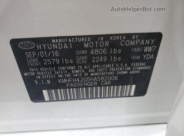 KMHFH4JG5HA582006 2017 HYUNDAI AZERA White Vista del compartimento del motor