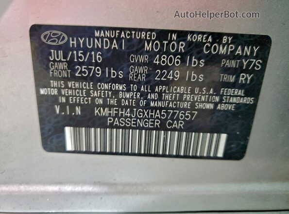 KMHFH4JGXHA577657 2017 HYUNDAI AZERA Silver Вид підкапотного простору