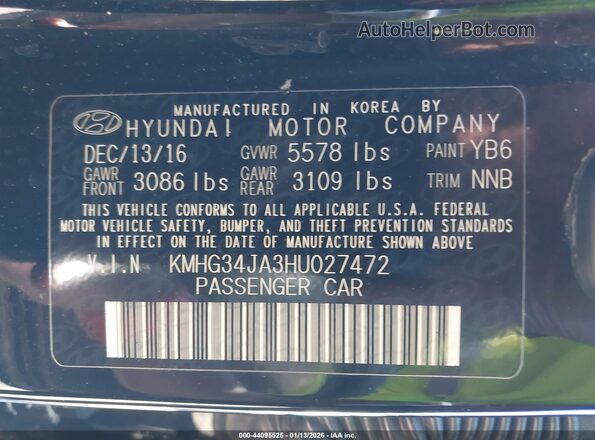 KMHG34JA3HU027472 2017 GENESIS G90 Black ძრავის განყოფილების ხედი