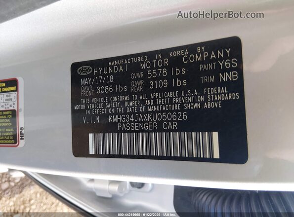 KMHG34JAXKU050626 2019 GENESIS G90 Серебряный Вид подкапотного пространства