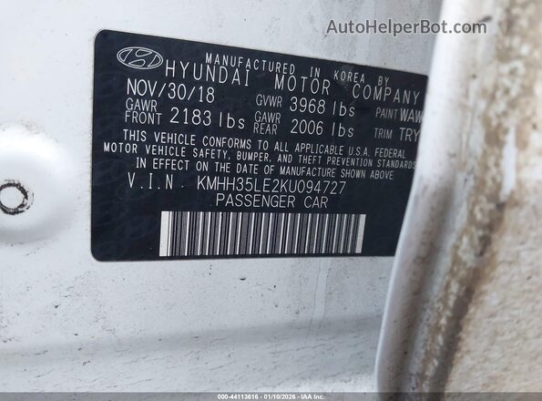 KMHH35LE2KU094727 2019 HYUNDAI ELANTRA GT White Вид підкапотного простору