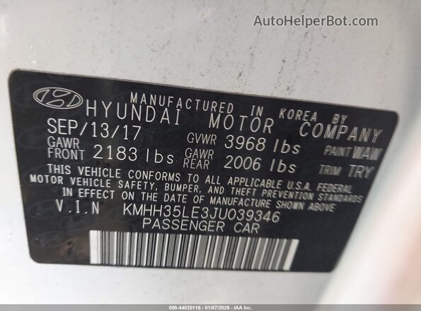 KMHH35LE3JU039346 2018 HYUNDAI ELANTRA GT Белый 