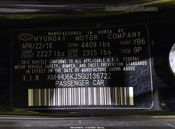 KMHHU6KJ5GU136722 2016 HYUNDAI GENESIS Черный Вид подкапотного пространства