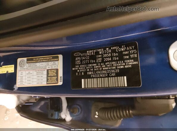 KMHLL4AG9NU359639 2022 HYUNDAI ELANTRA Blue Вид підкапотного простору
