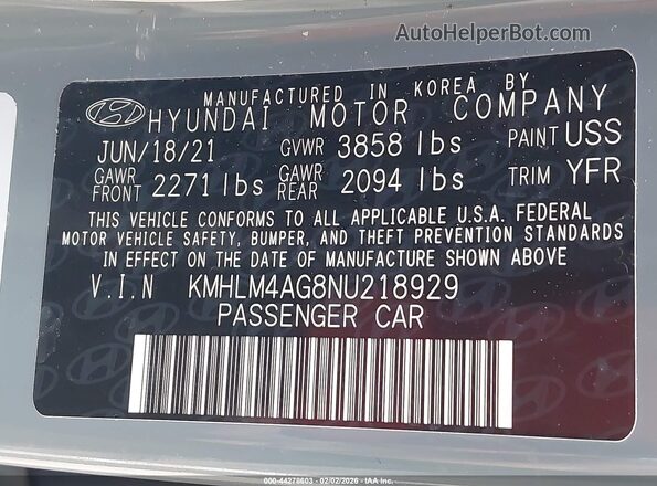 KMHLM4AG8NU218929 2022 HYUNDAI ELANTRA Gray Vista del compartimento del motor
