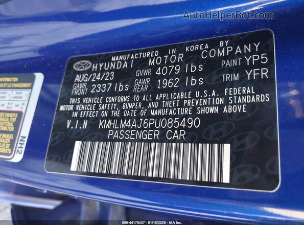 KMHLM4AJ6PU085490 2023 HYUNDAI ELANTRA HYBRID Blue Widok komory silnika