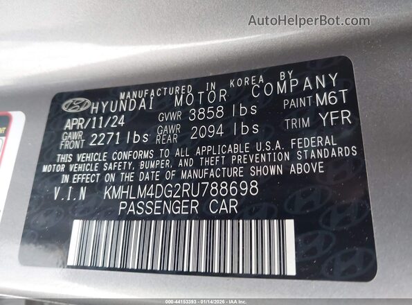 KMHLM4DG2RU788698 2024 HYUNDAI ELANTRA Gray Widok komory silnika