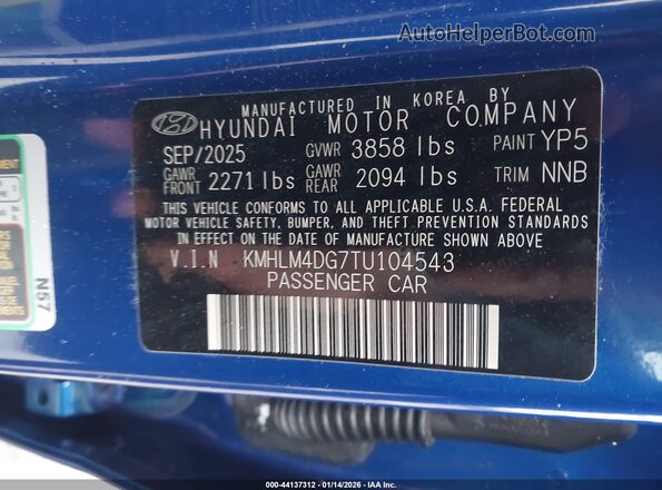 KMHLM4DG7TU104543 2026 HYUNDAI ELANTRA Blue 