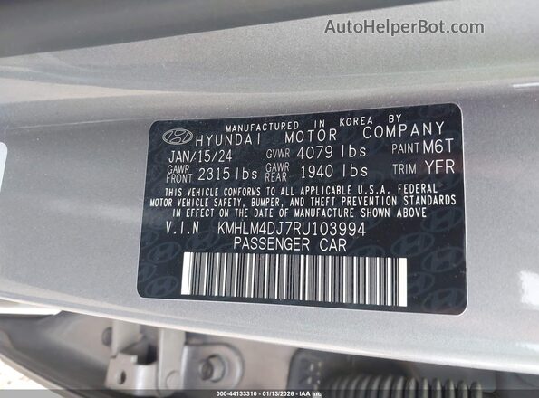 KMHLM4DJ7RU103994 2024 HYUNDAI ELANTRA HYBRID Gray 