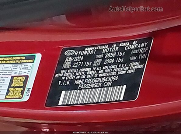KMHLP4DG6RU843094 2024 HYUNDAI ELANTRA Red Vista del compartimento del motor