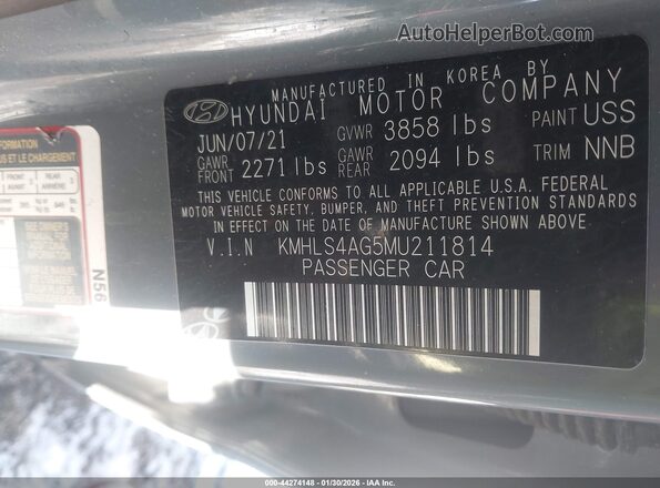 KMHLS4AG5MU211814 2021 HYUNDAI ELANTRA Gray ძრავის განყოფილების ხედი
