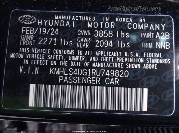 KMHLS4DG1RU749820 2024 HYUNDAI ELANTRA Black ძრავის განყოფილების ხედი