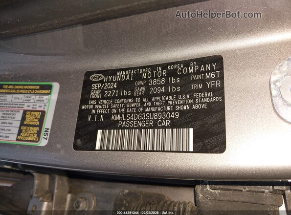 KMHLS4DG3SU893049 2025 HYUNDAI ELANTRA Серый Вид подкапотного пространства