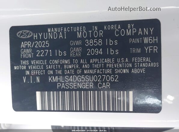 KMHLS4DG5SU027062 2025 HYUNDAI ELANTRA White Вид підкапотного простору