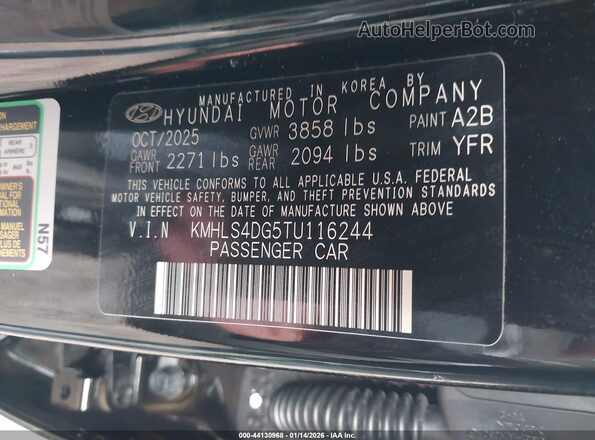 KMHLS4DG5TU116244 2026 HYUNDAI ELANTRA Black Engine compartment view