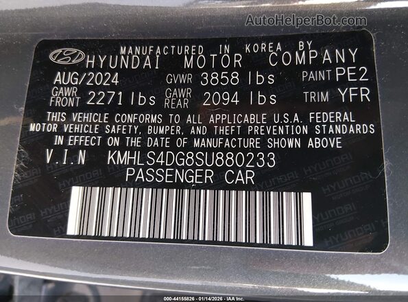 KMHLS4DG8SU880233 2025 HYUNDAI ELANTRA Gray 