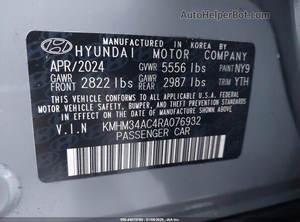 KMHM34AC4RA076932 2024 HYUNDAI IONIQ 6 Gray Widok komory silnika