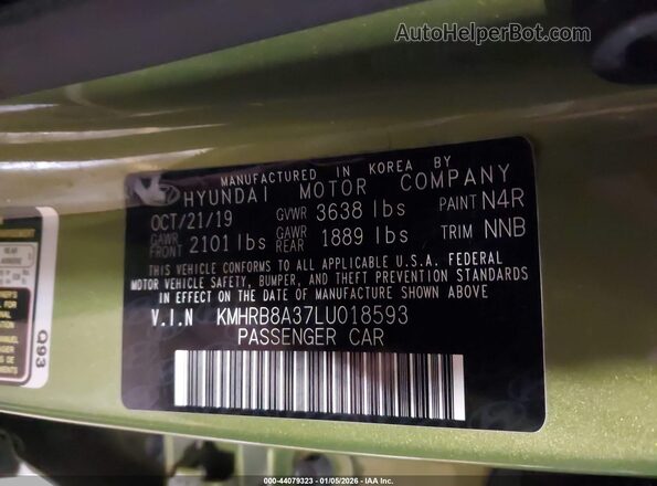 KMHRB8A37LU018593 2020 HYUNDAI VENUE Green 
