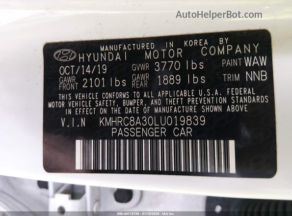 KMHRC8A30LU019839 2020 HYUNDAI VENUE White 