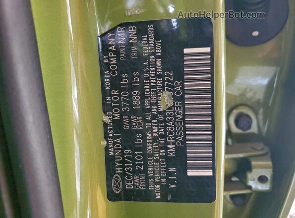 KMHRC8A33LU037722 2020 HYUNDAI VENUE Green 