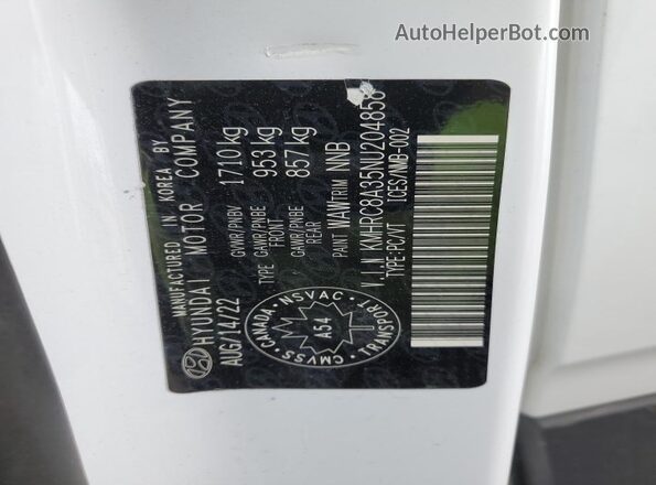 KMHRC8A35NU204858 2022 HYUNDAI VENUE Белый Панорамный вид салона 360°