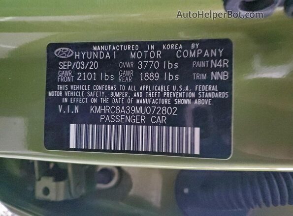 KMHRC8A39MU072802 2021 HYUNDAI VENUE Green ძრავის განყოფილების ხედი