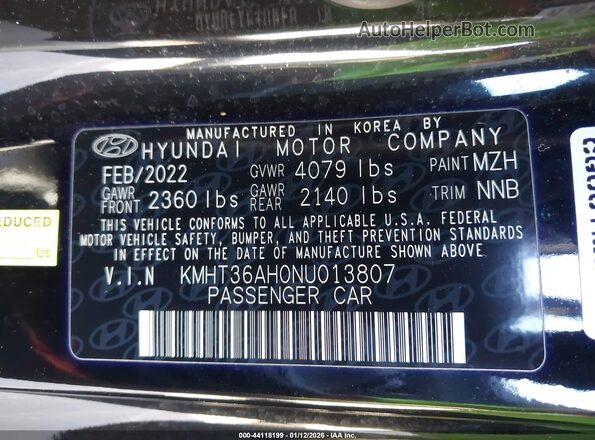 KMHT36AH0NU013807 2022 HYUNDAI VELOSTER N Black Engine compartment view