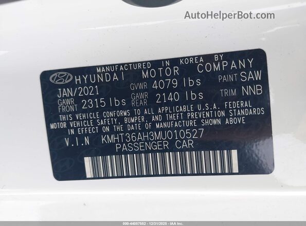 KMHT36AH3MU010527 2021 HYUNDAI VELOSTER N White Engine compartment view