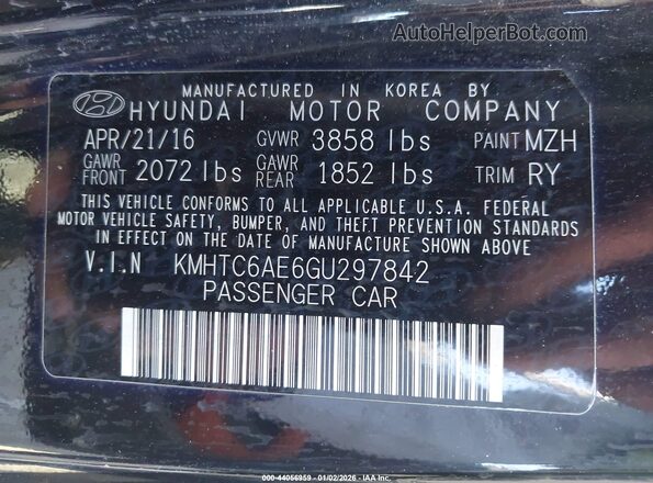 KMHTC6AE6GU297842 2016 HYUNDAI VELOSTER Black ძრავის განყოფილების ხედი