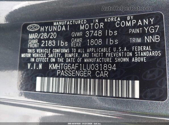 KMHTG6AF1LU031894 2020 HYUNDAI VELOSTER Gray 