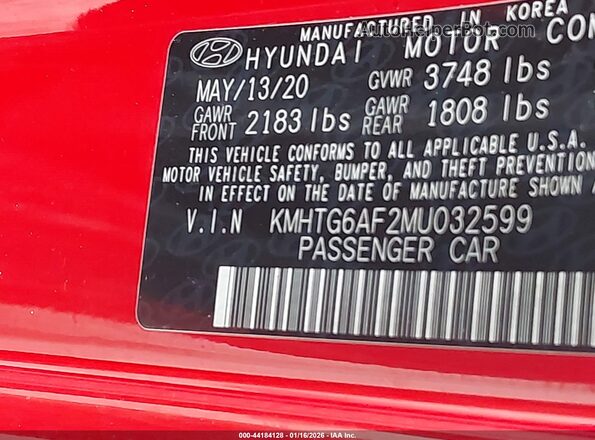 KMHTG6AF2MU032599 2021 HYUNDAI VELOSTER Red Vista del compartimento del motor