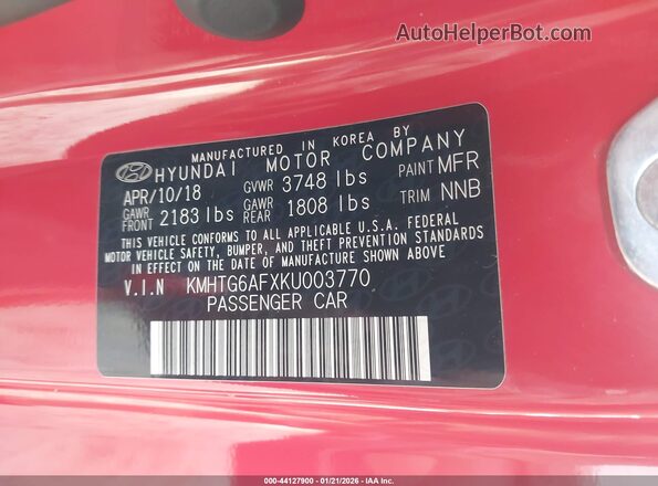 KMHTG6AFXKU003770 2019 HYUNDAI VELOSTER Красный Вид подкапотного пространства